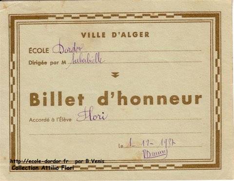 billet d'honneur, Dordor